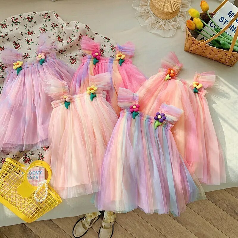 Vestido de Tule Com flores Menina Vem e Vai Infantil