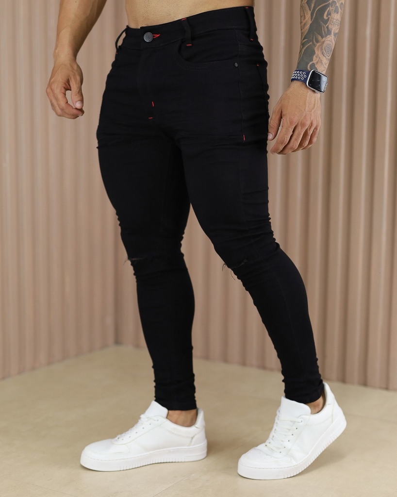 CALÇA MASCULINA SKINNY DESTROYED PRETA