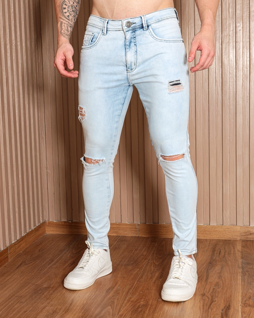 Calça Jeans Masculina Destroyed Rasgada Modelage Skinny - Clara