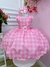 Vestido Infantil Barbie festa Rosa Quadriculado Cinto Luxo - comprar online