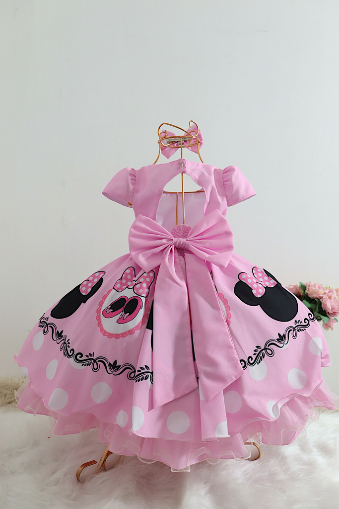 Vestido Infantil Princesa Tematico Minnie Rosa - Roupa Infantil