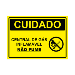 Placa de Sinalização Cuidado Central de Gás Inflamável