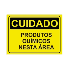 Placa de Sinalização Cuidado Produtos Químicos Nesta Área