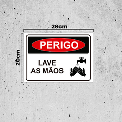 Placa de Sinalização Perigo Lave as Mãos em Pvc