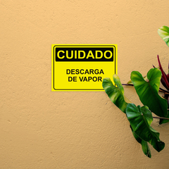 Placa de Sinalização Cuidado Descarga de Vapor em Pvc - SigmaDecor