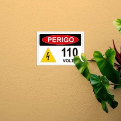 Placa de Sinalização Perigo 110 Volts em Pvc - SigmaDecor