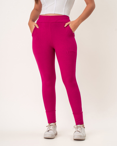 CALÇA DE MOLETINHO COM VIÉS E BOLSO - FUCSIA