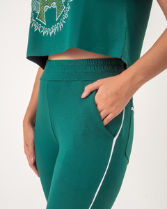 CALÇA DE MOLETINHO COM VIÉS E BOLSO - VERDE - Miss Pink