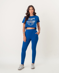 CALÇA DE MOLETINHO COM VIÉS E BOLSO - AZUL BIC - comprar online