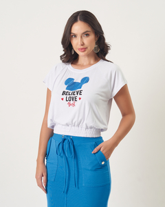 CROPPED DE MALHA BELIEVE LOVE BEST - BRANCO/AZUL