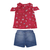 Conjunto Feminino Blusa Estampada e Shorts Jeans Vermelho Paraiso 12393 - comprar online