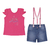 Conjunto Feminino de Shorts Jeans e Blusa Em Malha Pink Paraiso 12491