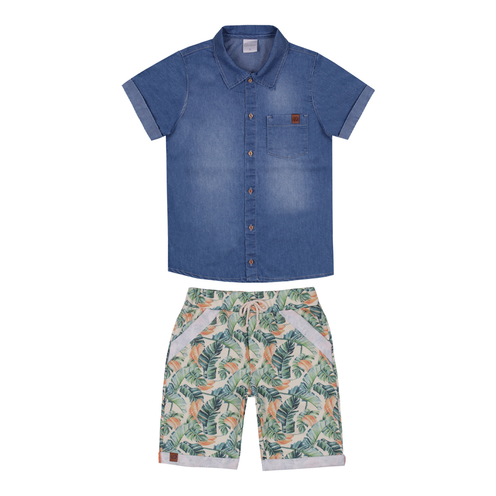 Camisa jeans cheap e shorts