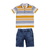 Conjunto Masculino de Shorts Jeans e Camiseta de Malha Piquet Listrada Mostarda Paraiso 11072