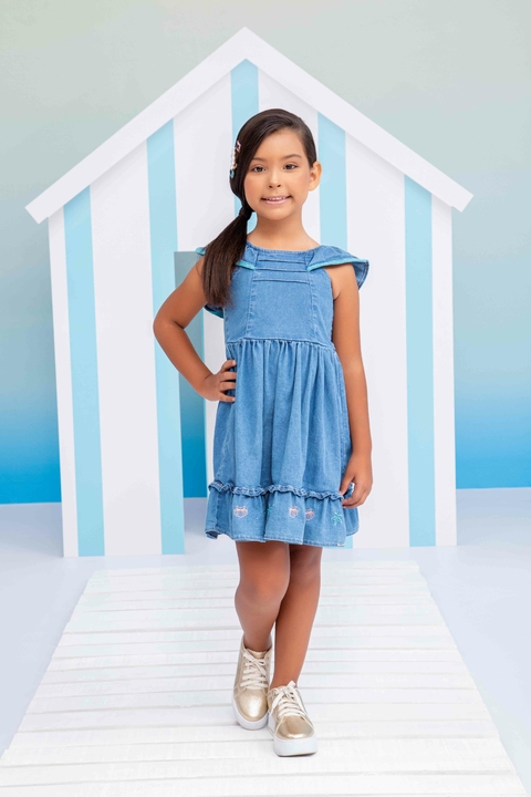 Vestido jeans com cheap bordado na barra
