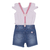 Conjunto Feminino de Shorts Jeans e Blusa Em Malha Branco Paraiso 12491 - comprar online