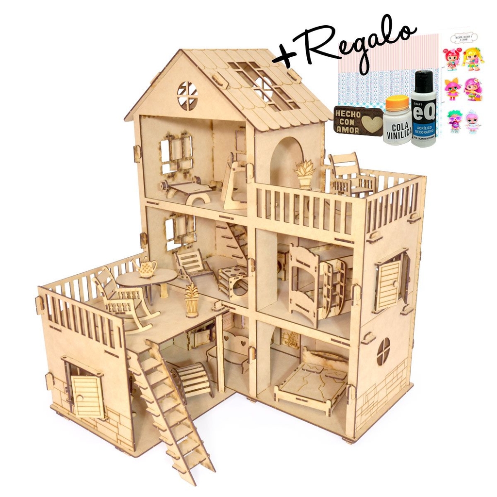 Casitas de muñecas de fibrofacil pintadas sale