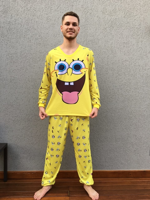 Pijama Longo Masculino Bob Esponja adulto Infantil