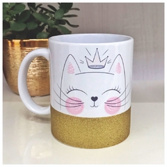 Caneca Cerâmica base glitter dourado 325ml - Cat