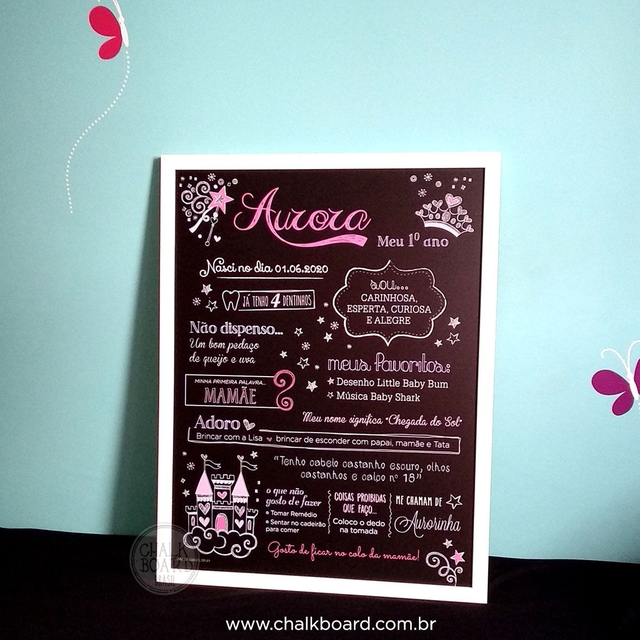 Chalkboard Quadrinho Personalizado Princesa Sofia