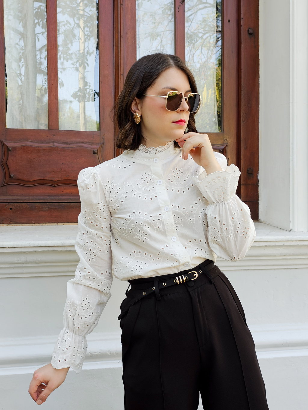 Camisa blanca mujer con volados hotsell