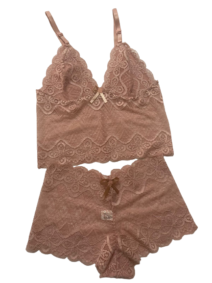 Conjunto Cropped e Calcinha Lingerie De Renda Sem Bojo Barato Pega Marido