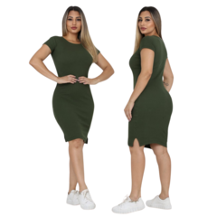 Vestido Feminino Tubinho Acinturado Colado Casual Básico Com Fenda - Rocha Forte Modas