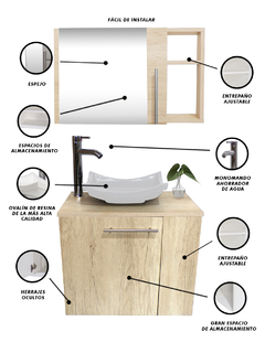 Combo de Gabinete para Baño 07 Derecho con Lavamanos Y Monomando + Botiquin con Espejo - comprar en línea