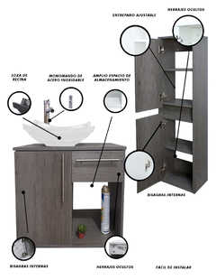 Imagen de Combo De Gabinete Para Baño Lavamanos Y Monomando + Gabinete Organizador Jacquemart