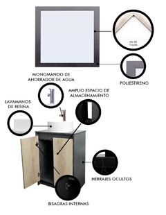 Imagen de Gabinete De Baño Con Lavabo VARENNA Y Espejo Decorativo Decomobil