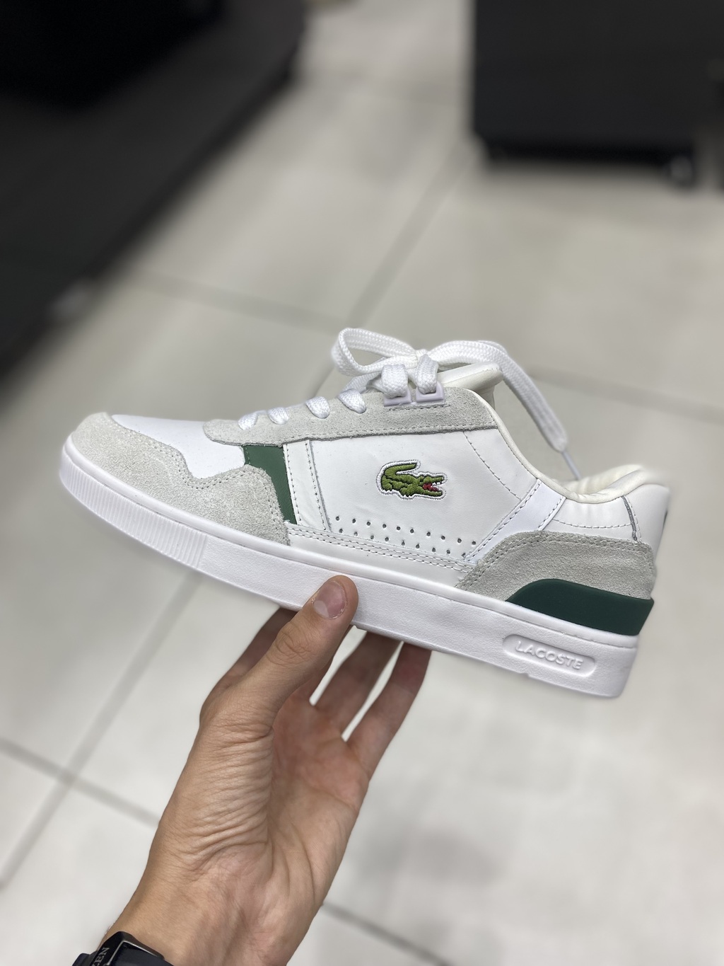 Tenis Lacoste T clip Cinza branco verde 0120