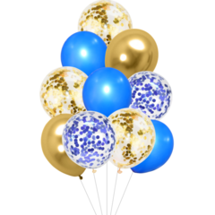 Set 10 Globos Azul Dorado Cumpleaños Confetti Decoración