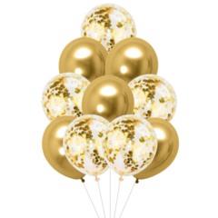 Set 10 Globos Dorado Cumpleaños Confetti Decoración