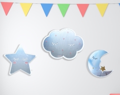 Kit Cielo: Nube, luna y estrella en espejo acrílico - Dazz Deco