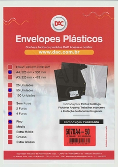 50 Envelopes Plásticos Finos A4 com 4 furos DAC 5070A4-50