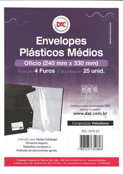 25 Envelopes Plásticos Médios tamanho Ofício Com 4 furos DAC 5078-25