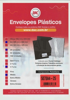 25 Envelopes Plásticos Médios A4 com 4 furos DAC 5078A4-25