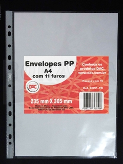 10 Envelopes Plásticos tamanho A4 com 11 Furos DAC 70PP-TR
