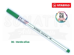 Caneta STABILO Pen 68 Brush Aquarelável - Verde Oliva 36