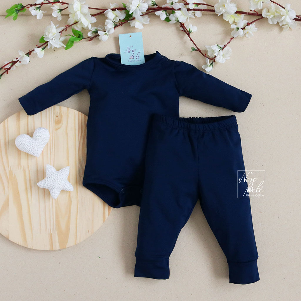 Conjunto Termico Bebe Body Manga Longa e Calca Marinho
