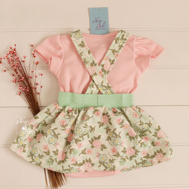 Conjunto Romper Flora Xadrez Rosa - TRÉSS KIDS