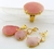 Conjunto Anel Brinco e Pingente Quartzo Rosa Natural Dourado