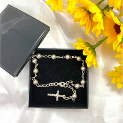 Promoção Pulseira Terço Crucifixo Prata Maciça 925