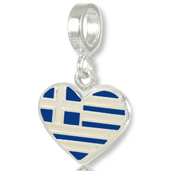 Berloque Charms Bandeira Coração Paises Nações Prata 925 / 2 / Grécia