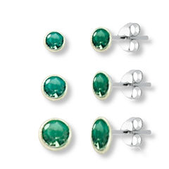 Trio Brinco Zirconia Verde Cravação Inglesa Prata 925