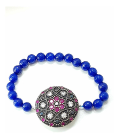 Pulseira Feminina Prata Turca 925 Pedras Fio Silicone Azul na internet