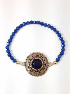 Pulseira Ajustável Azul Pedra Preta E Branca Prata Turca 925 - comprar online