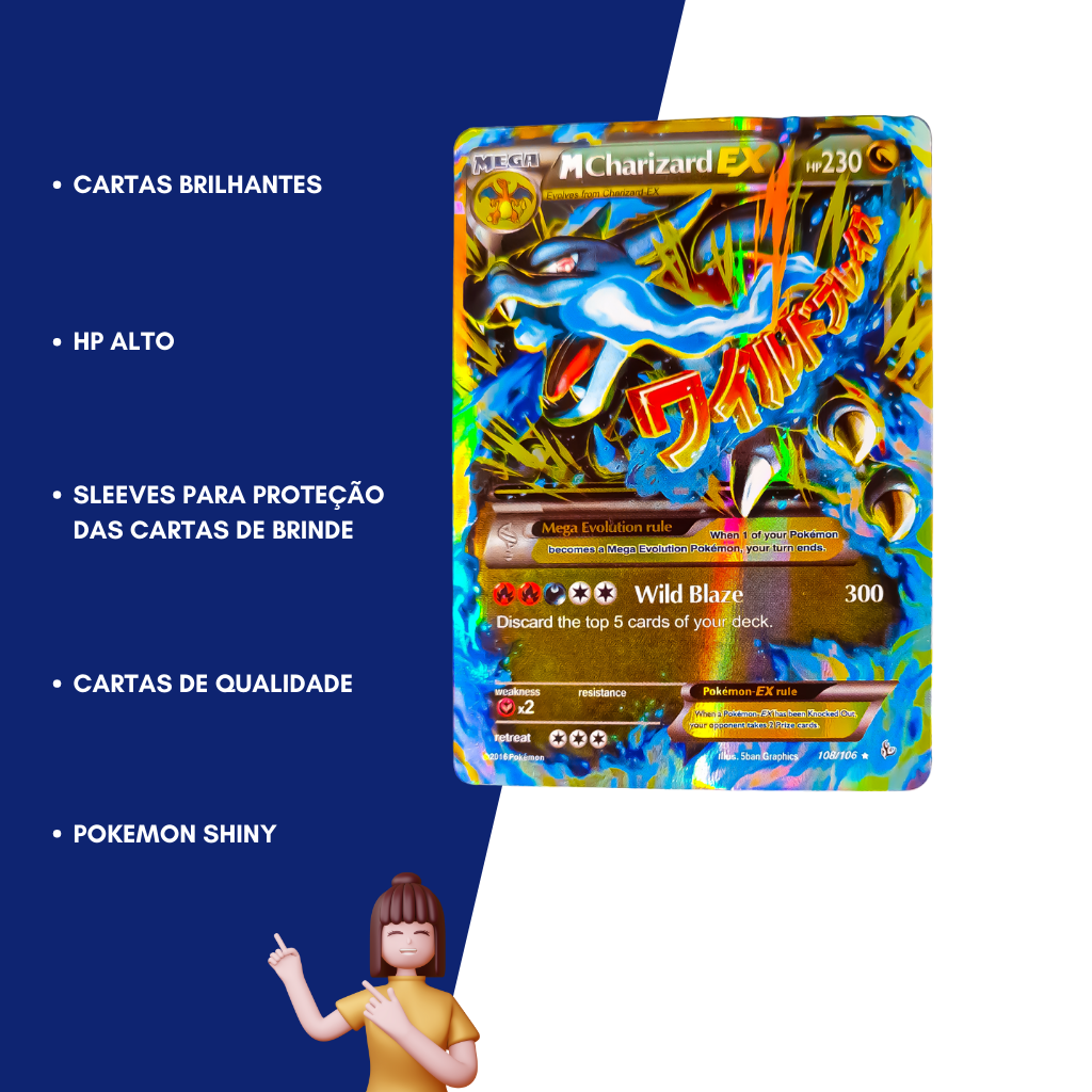 Kit 40 Cartas Pokemon Gx + Mega Charizard Ex