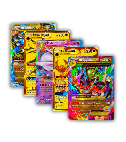Kit com 3 Cartas Pokemon Mega Ex : Charizard + Mewtwo X + Rayquaza, Cartinhas Pokémon, Lote Cartas Pokemon