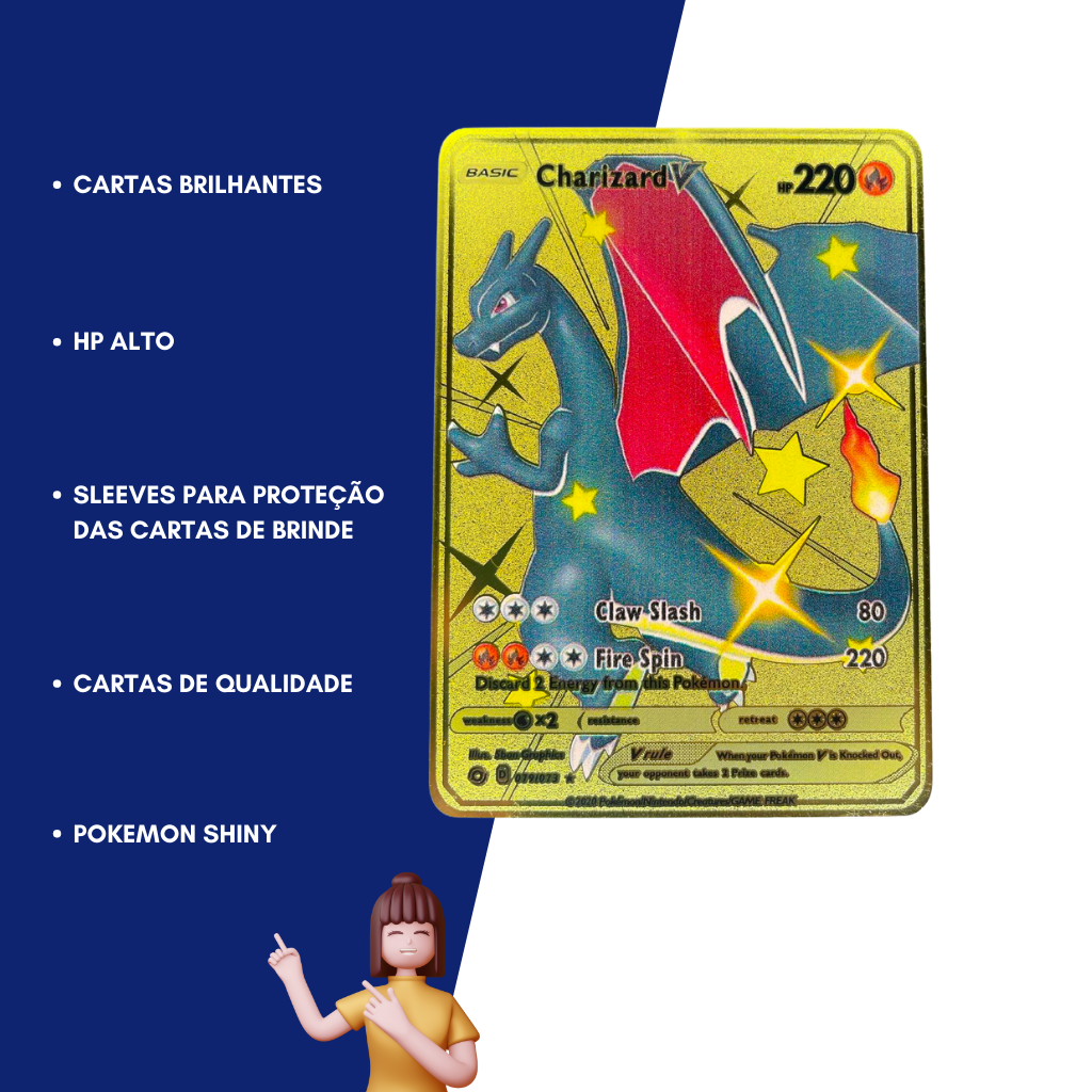 Carta Pokémon Customizada Charizard V Shiny Metal Dourado